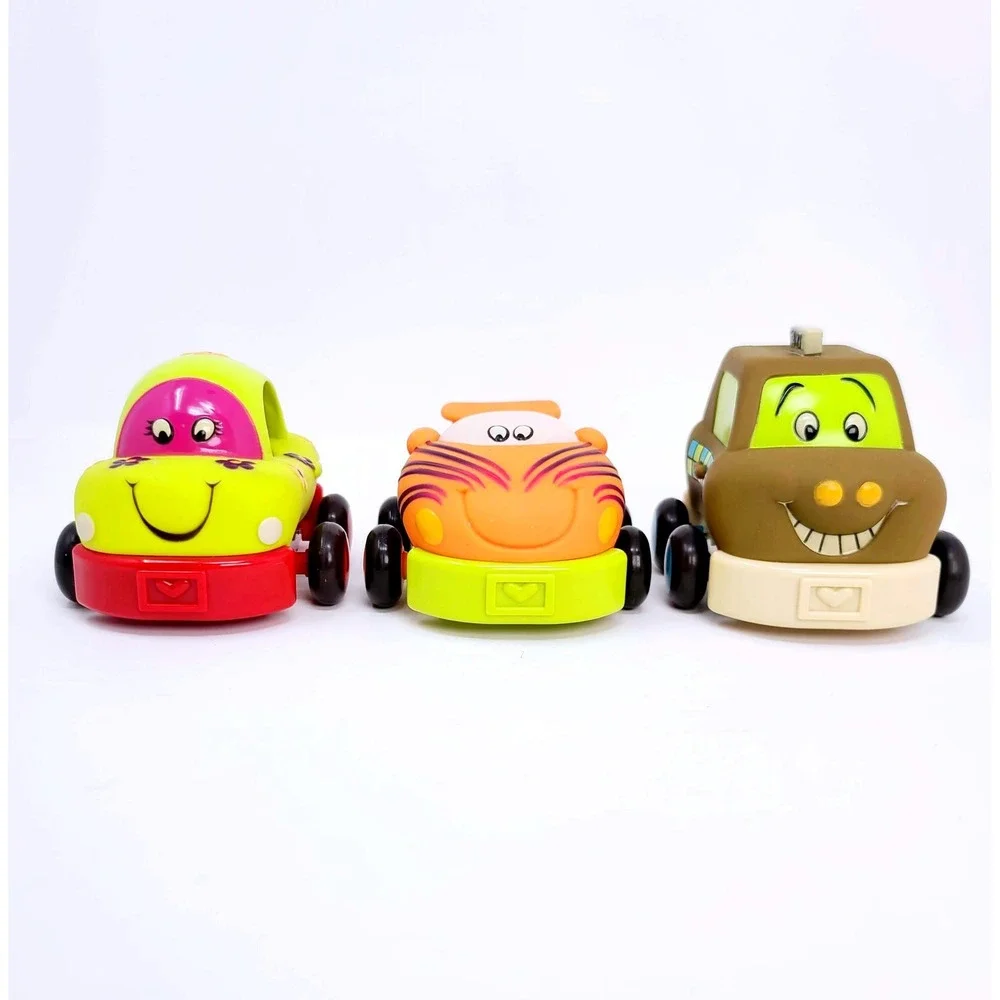 VALUE BUNDLE: 3 B. Toys‎ Pull Back Toy Cars Kids Toddler Soft Squeaker Bells Lot